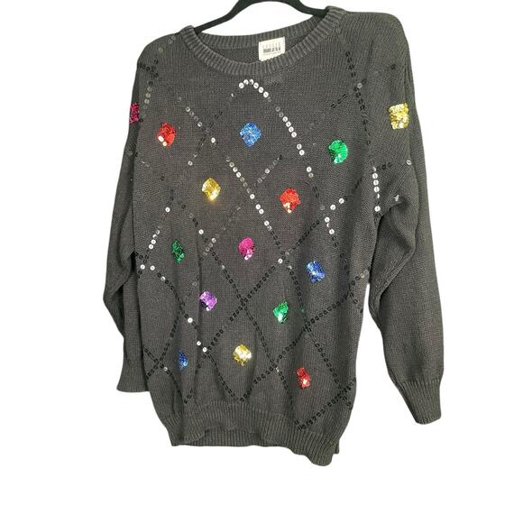Vintage Leslie Fay Knit Sequins Sweater Holiday Sz M Tunic Christmas Sweater - Picture 6 of 10